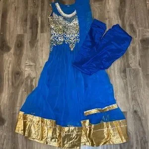 Women s Indian Dress blue gold silver